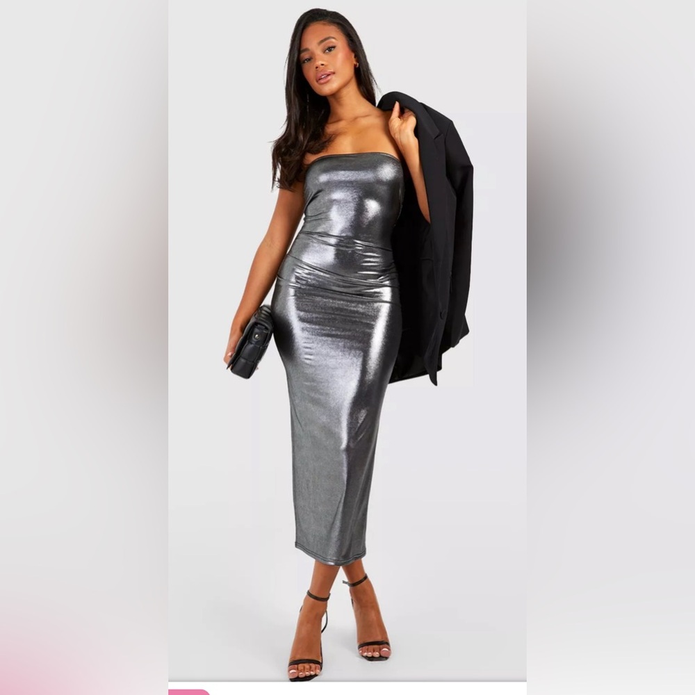 METALLIC  BANDEAU MIDI DRESS